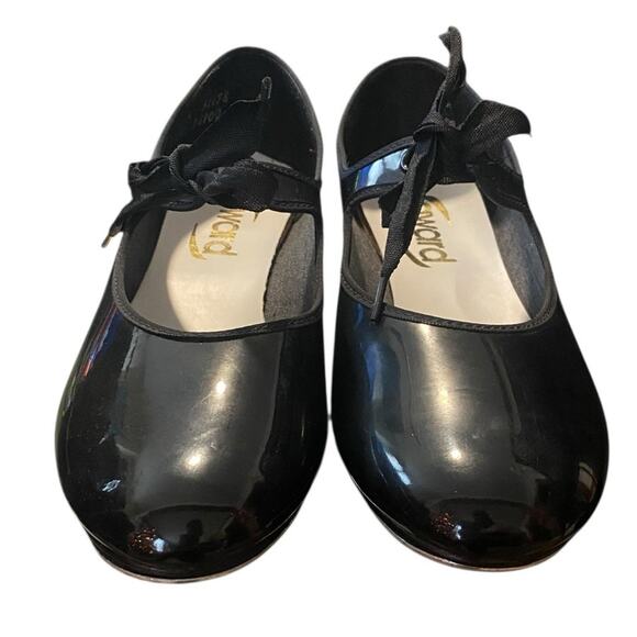 Award Citation Womens Tap Dancing Shoes Womens 10M Black Ribbon Tie Heel & Taps - Picture 8 of 9